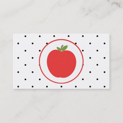 Customizable Teacher Business Card - Red Apple Small Polka Dots