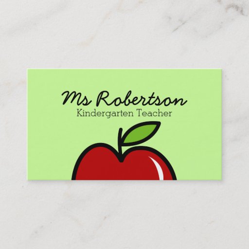 Customizable Teacher business card template with red apple