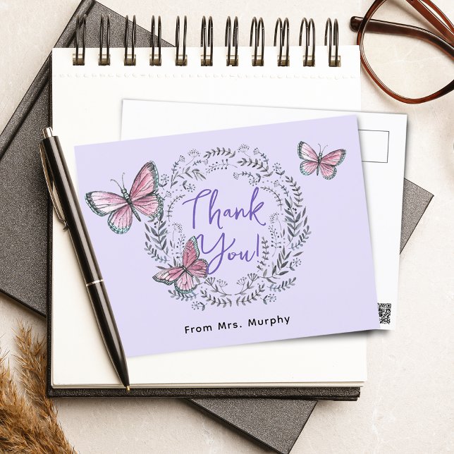 Teacher Butterfly Thank You Postcard (Creator Uploaded)