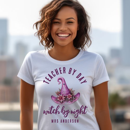 Teacher By Day Witch By Night Custom Halloween T_Shirt