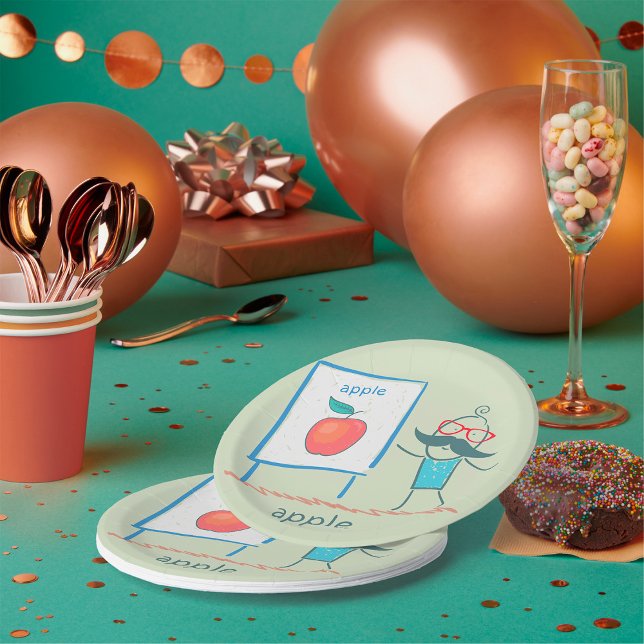 Teacher Cartoon Apple Fun Learning Alphabet Art Paper Plates (Creator Uploaded)