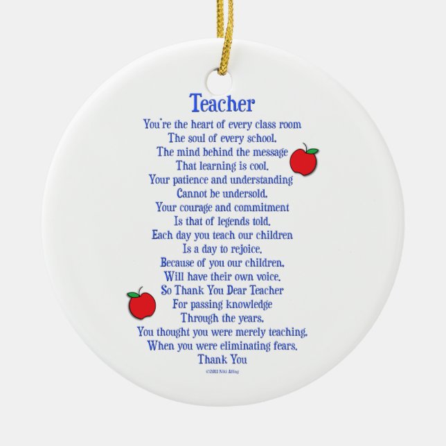 Teacher Ceramic Ornament (Front)