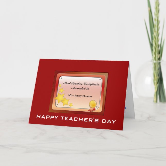 Teacher Certificate(Personalize) Holiday Card (Front)
