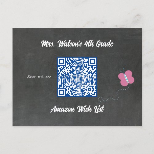 Teacher Chalkboard Wish List QR Code Custom  Postcard