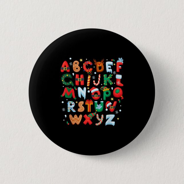 Teacher Christmas Alphabet Back To School Holiday  Button (Front)
