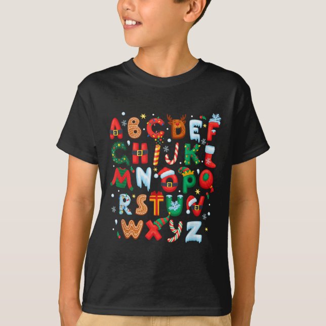 Teacher Christmas Alphabet Back To School Holiday  T-Shirt (Front)