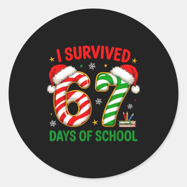 Teacher Christmas Funny Meme I Survived 67 Days Of Classic Round Sticker (Front)