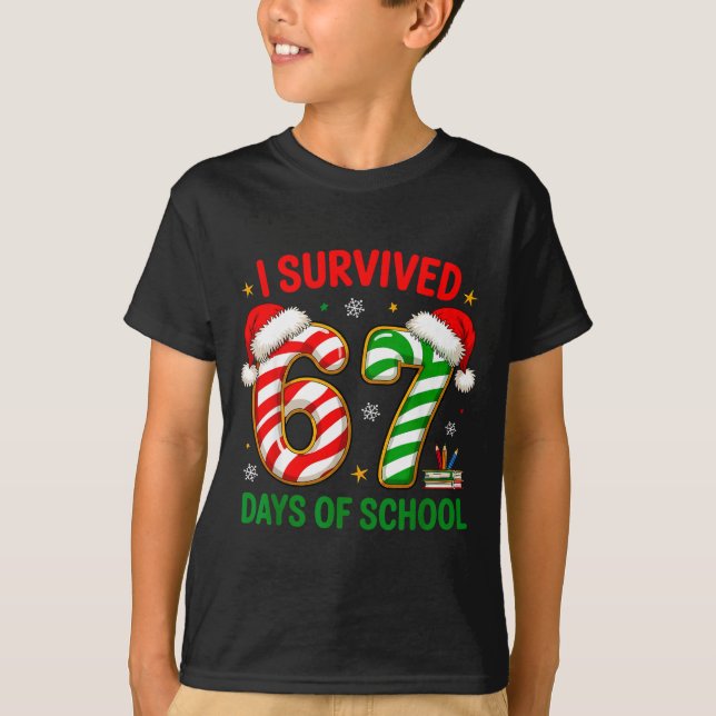 Teacher Christmas Funny Meme I Survived 67 Days Of T-Shirt (Front)