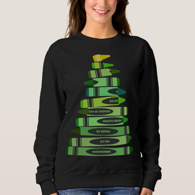 Teacher Christmas Gift Crayon Tree Sweatshirt (Front)