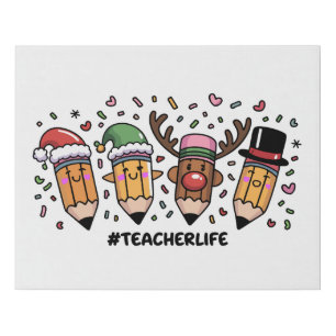 Teacher Christmas Pencils Teacher Life Merry Xmas Faux Canvas Print