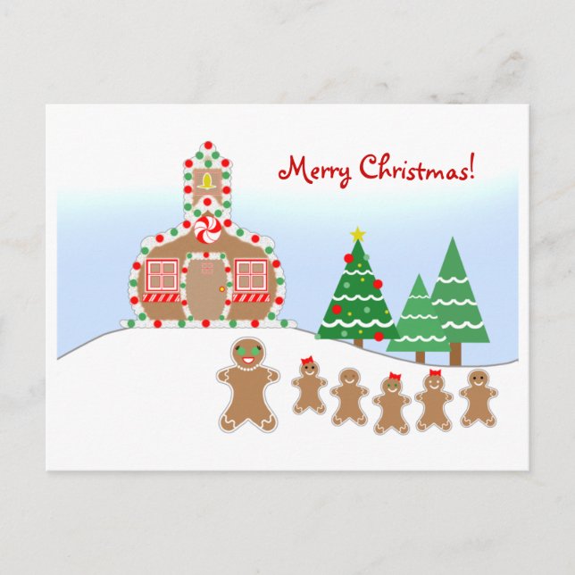 Teacher Christmas Postcard - Gingerbread Scene (Front)