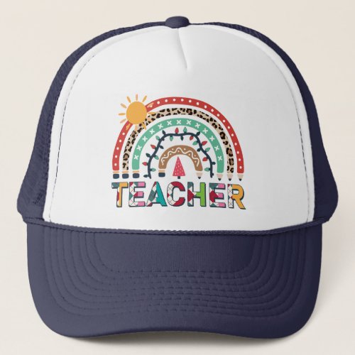 Teacher Christmas Rainbow Light Christmas Trucker Hat