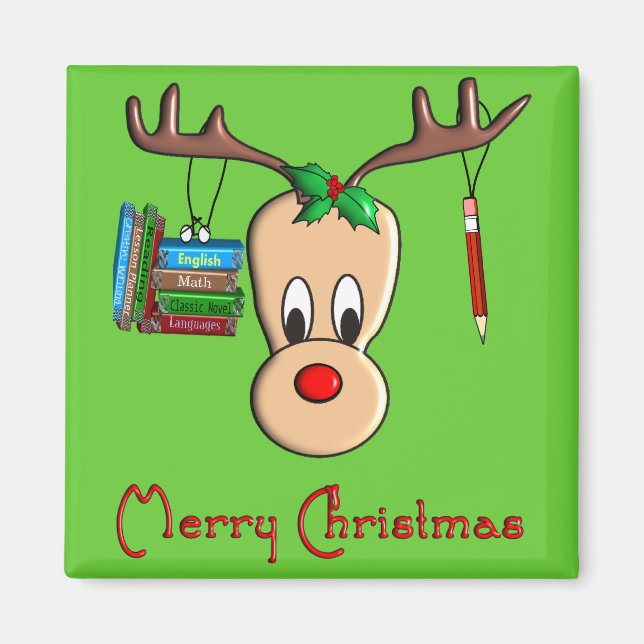 Teacher Christmas Reindeer--Adorable Gifts Magnet (Front)