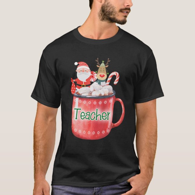 Teacher Christmas Santa Claus Candy Cane Rudolph C T-Shirt (Front)