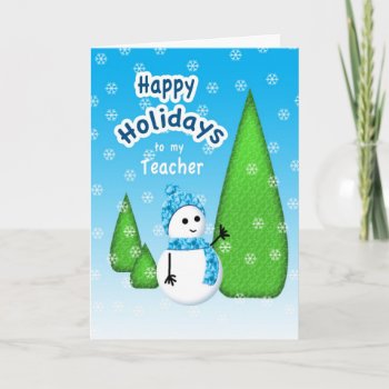 Teacher Christmas Snowman Holiday Card by PamJArts at Zazzle