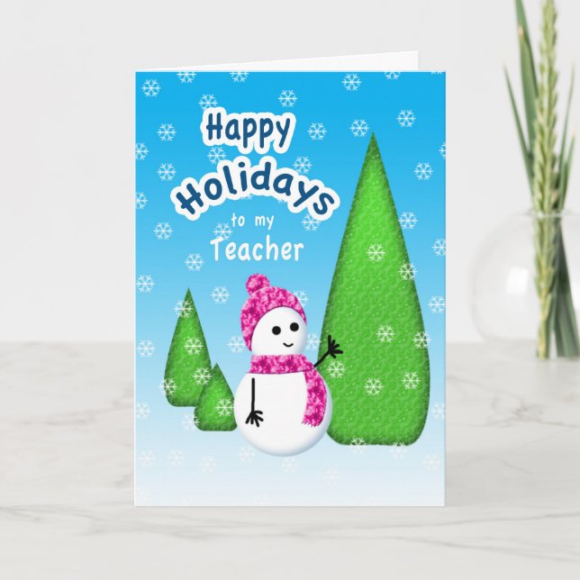 Teacher Christmas Snowman Holiday Card (Front)