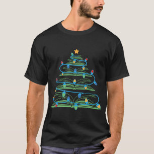 Teacher Christmas Tree Book Christmas Lights Reade T-Shirt