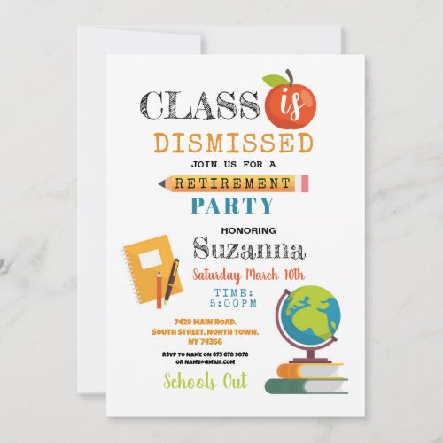 Teacher Class Dismissed Retirement Party Invitation