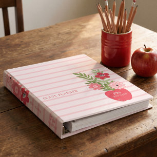 Teacher Class Planner Red Apple Lesson Organizer 3 Ring Binder