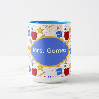Teacher Classroom Apple Pencil Glue ABC Eraser Two-Tone Coffee Mug
