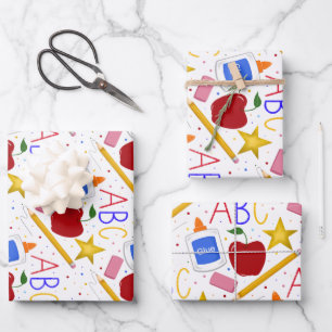 Teacher Classroom Apple Pencil Glue ABC Eraser Wrapping Paper Sheets