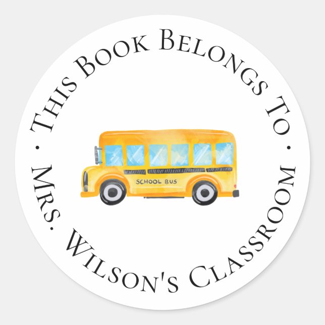 Teacher Classroom Bookplate with School Bus (Front)