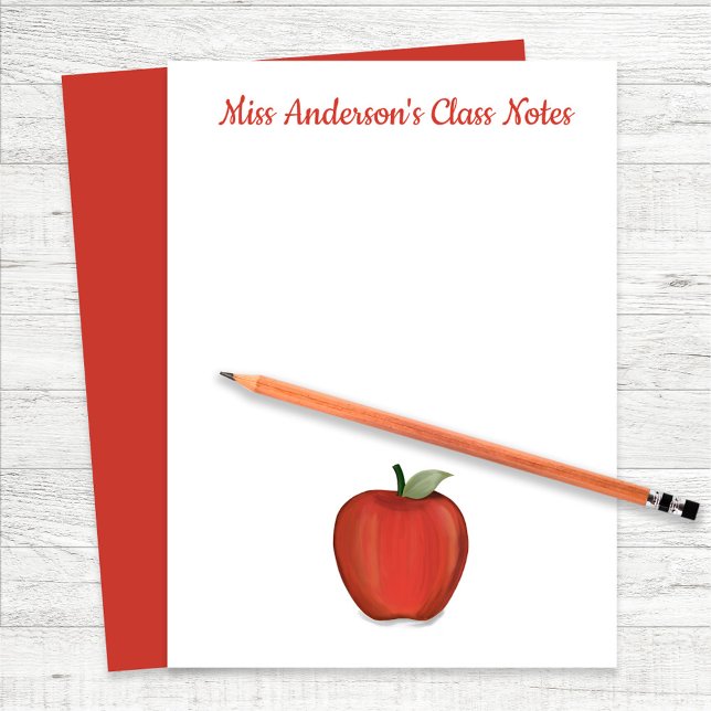 Teacher Classroom Cute Personalized  Letterhead (Red apple custom teacher paper sheets. Perfect for any classroom.)
