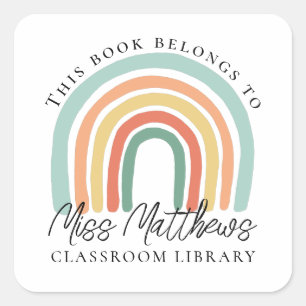 Teacher Classroom Library Rainbow Bookplate