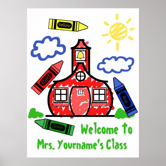 Teacher Classroom Poster - Schoolhouse & Crayons (Front)