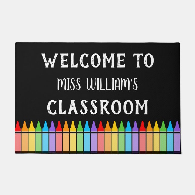 Teacher Classroom Welcome Crayons Door Mat (Front)