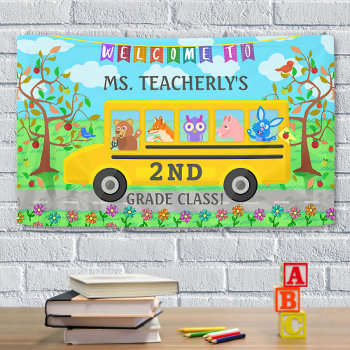 Teacher Classroom Welcome Sign Cute Animals On Bus by HaHaHolidays at Zazzle