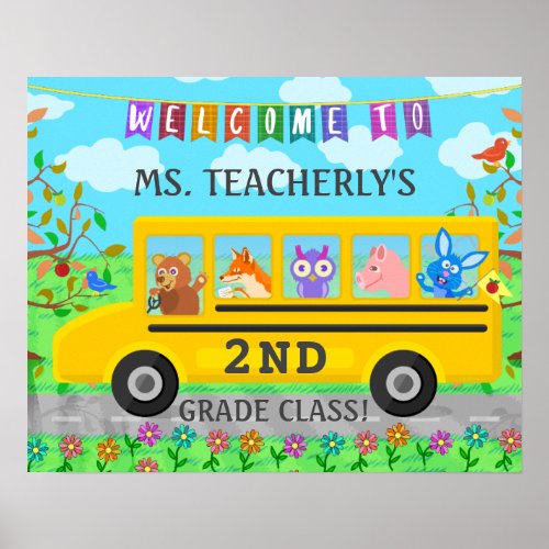 Teacher Classroom Welcome Sign Cute Animals on Bus