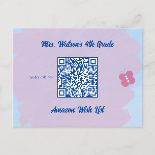 Teacher Classroom Wish List QR Code Custom Postcard