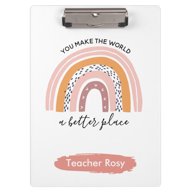 Teacher Clipboards Boho Rainbow Pink Personalized (Front)