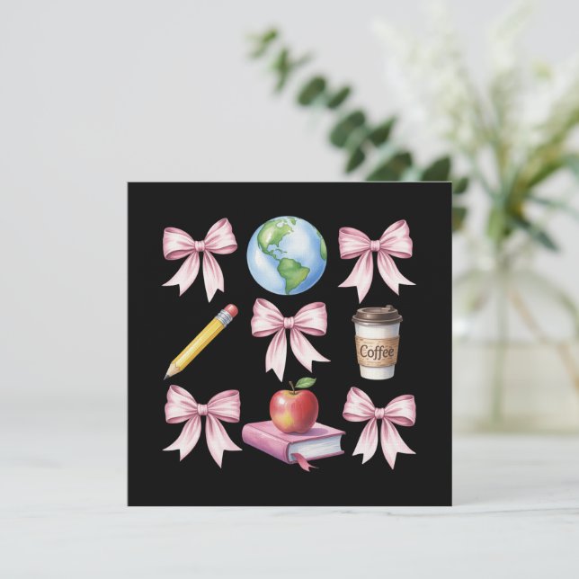 Teacher Coffee Bow Cute Appreciation Gifts  Invitation (Standing Front)