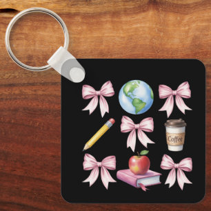 Teacher Coffee Bow Cute Appreciation Gifts Keychain