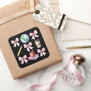 Teacher Coffee Bow Cute Appreciation Gifts Square Sticker