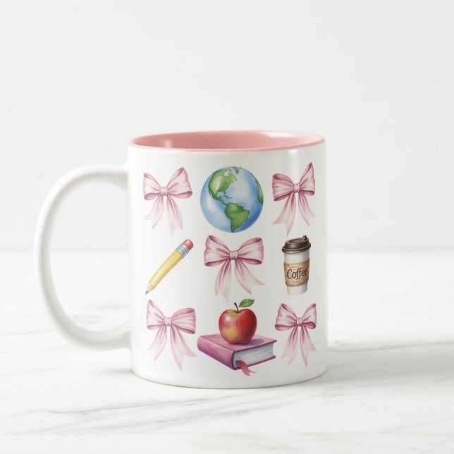 Teacher Coffee Bow Cute Appreciation Gifts  Two-Tone Coffee Mug (Left)