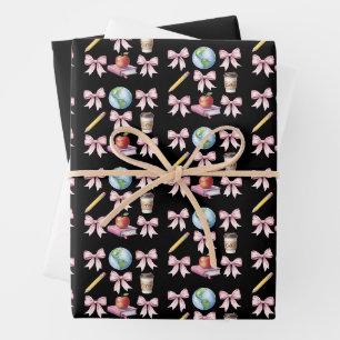 Teacher Coffee Bow Cute Appreciation Gifts Wrapping Paper Sheets