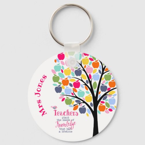 Teacher Colorful apple  Tree thank you gift Keychain