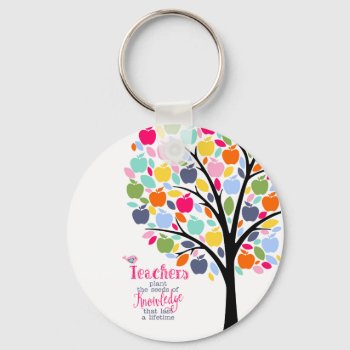 Teacher Colorful Apple  Tree Thank You Gift Keychain by GenerationIns at Zazzle