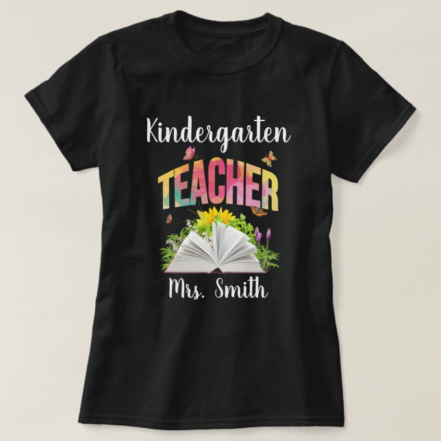 Teacher Colorful Book and Butterflies  T-Shirt (Design Front)