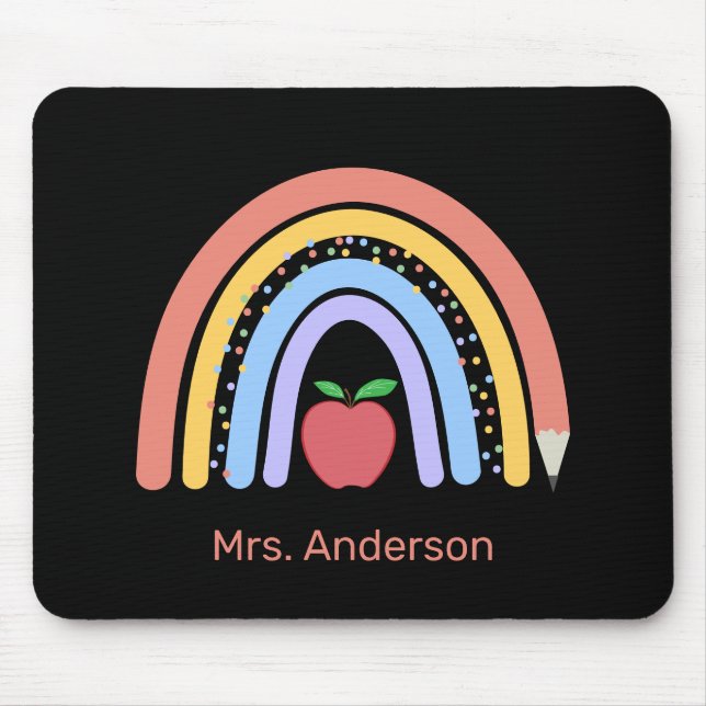 Teacher Colorful Rainbow Pencil Apple Mouse Pad (Front)