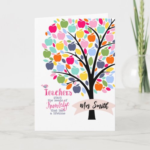 Teacher Colourful apple  Tree thank you gift Card