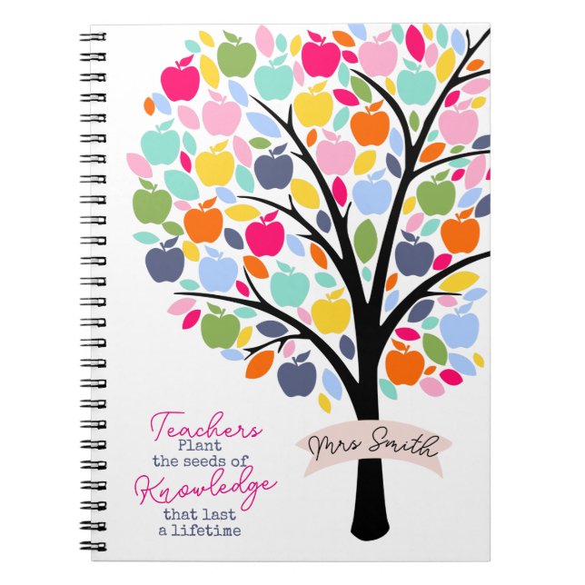Teacher Colourful apple  Tree thank you gift Notebook (Front)