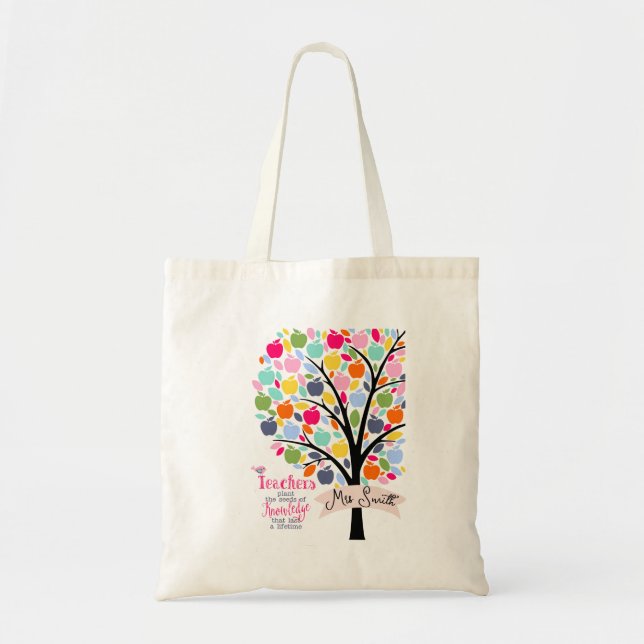 Teacher Colourful apple  Tree thank you gift Tote Bag (Front)