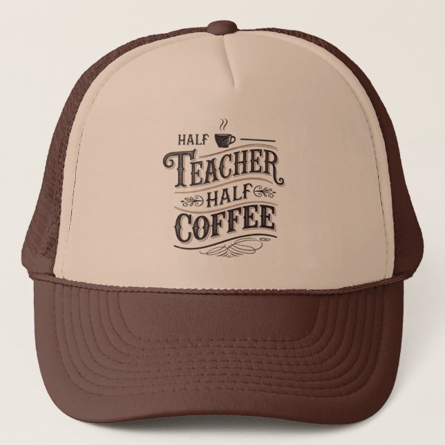 Teacher Cool retro word art coffee  Trucker Hat (Front)