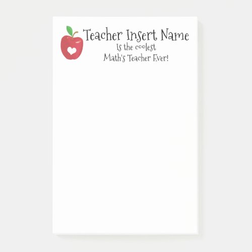 Teacher coolest red apple heart insert subject post_it notes