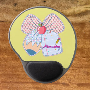 Teacher Coquette Bow Pencil School with Name  Gel Mouse Pad