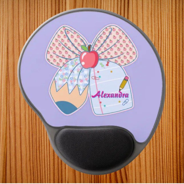 Teacher Coquette Bow Pencil School with Name  Gel Mouse Pad (Creator Uploaded)